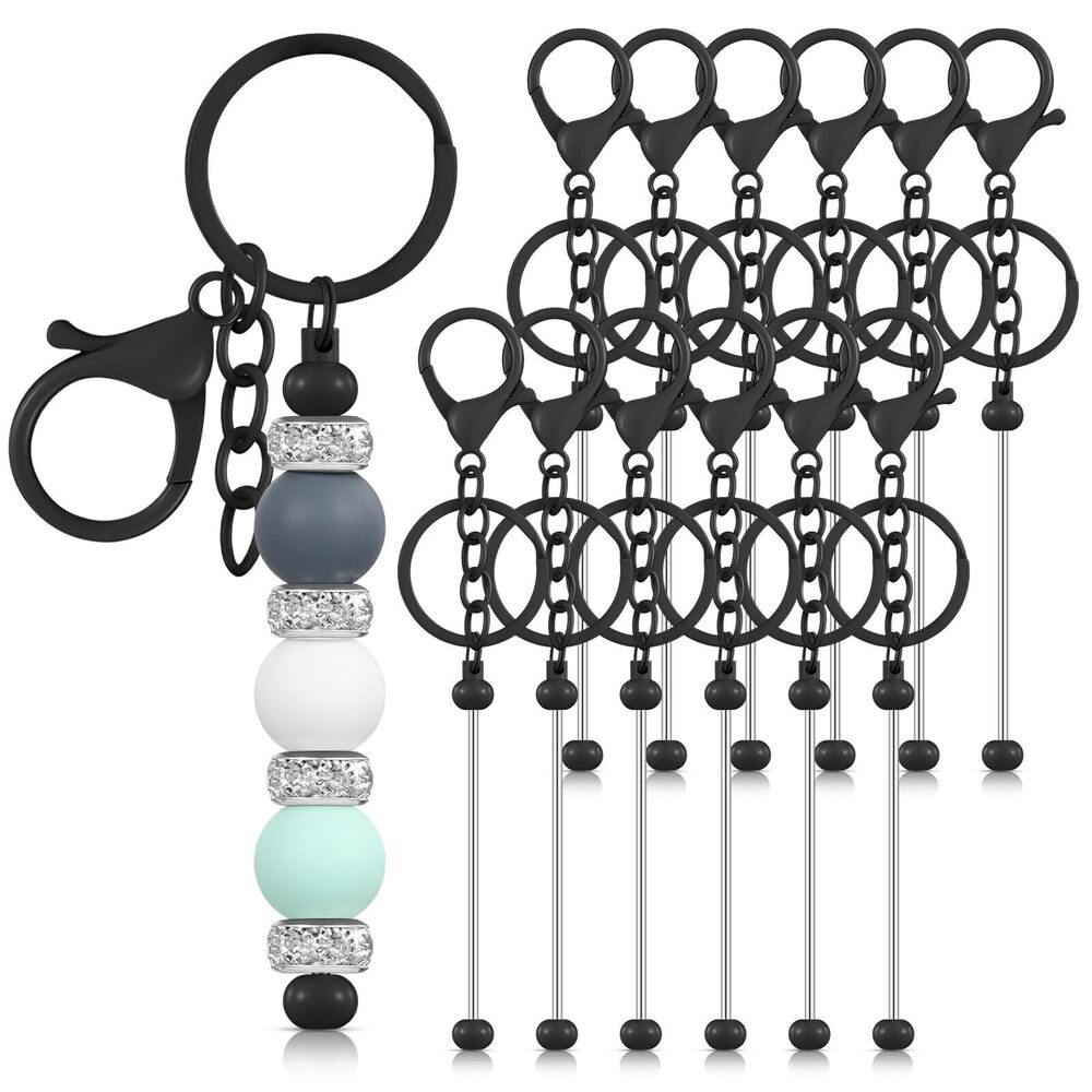 6225 12 Pcs Beadable Keychains Bars Bulk Blank Beaded Metal Keychain